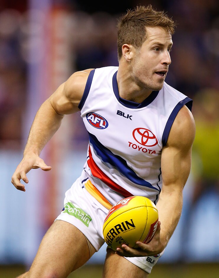 AFL 2015 Rd 04 - Western Bulldogs v Adelaide Matthew Wright of the Crows in action during the 2015 AFL Round 04 match between the Western Bulldogs and the Adelaide Crows at Etihad Stadium, Melbourne on April 26, 2015. (Photo: Michael Willson/AFL Media)